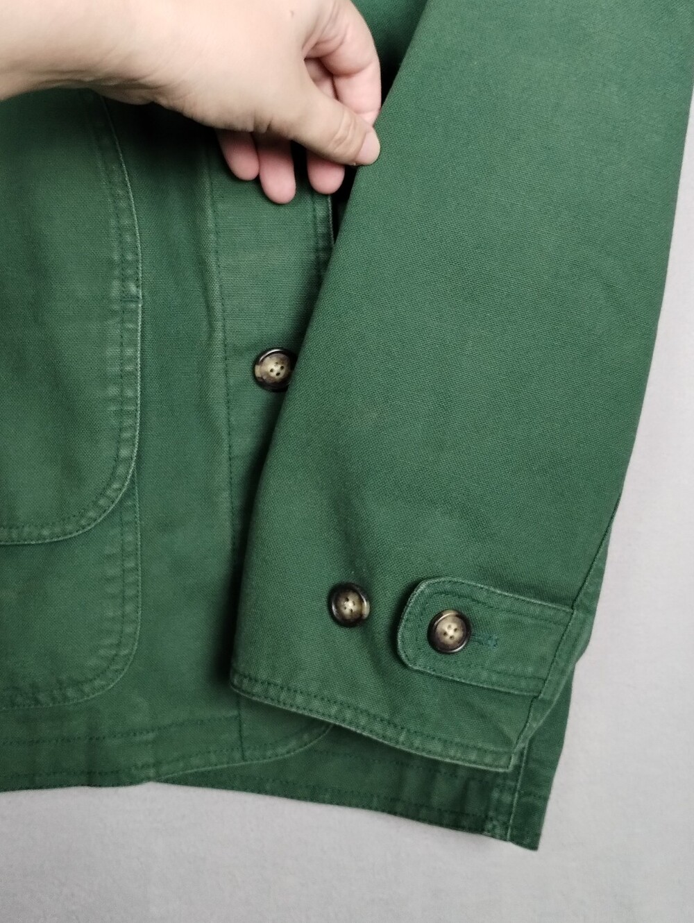 Lands' End Green Barn Jacket Chore Coat with Brown Corduroy Collar - Picture 5 of 16